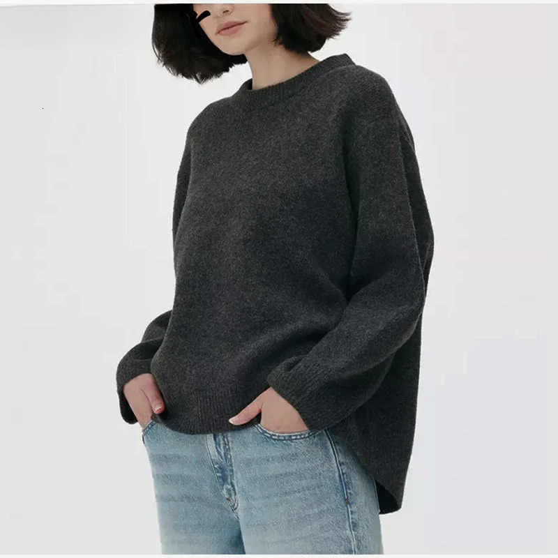 Women Long Sleeve Round Neck Solid Sweaters Autumn Streetwear Knit Basic Pullover Knitwear Loose Elegant Jumper Female Tops