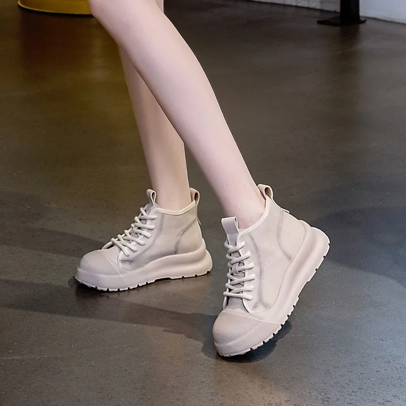 AIYUQI Women's Sneakers Retro Genuine Leather Strappy Women Flats High Top Platform Women's Casual Shoes
