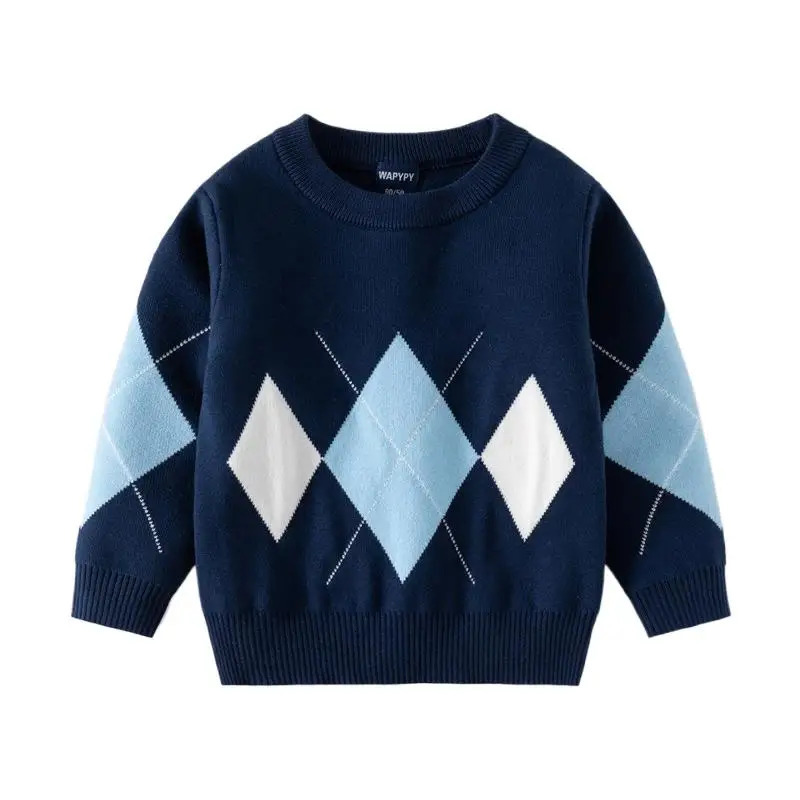 Autumn Winter Childrens Boys Sweater Cotton Argyle Long Sleeve Baby Boys Zipper Comparison Loose Thick Warm Childrens Boys Sweater 241210