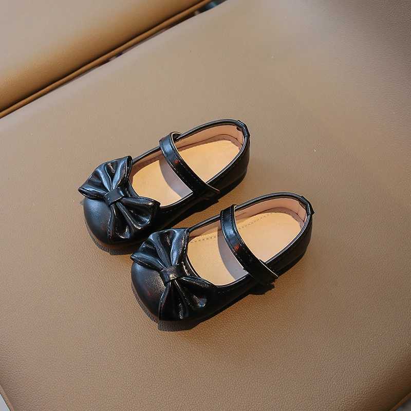 Girls Flat Shoes Bowknot Pu Leather Par Four Seasons Children Princess Shoe 21-35 Solid Color Sweet Round Toe Kids Mary JanesXJ241209