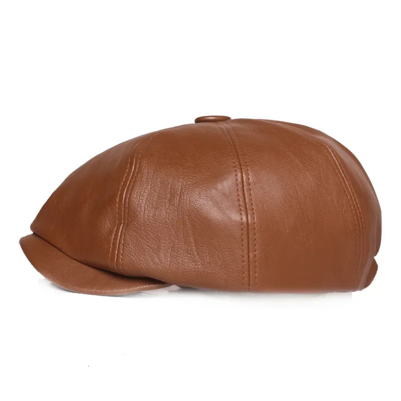 Spring autumn British retro mens leather flat octagonal hat outdoor casual beret PU s boys hat mens painter beret 241209