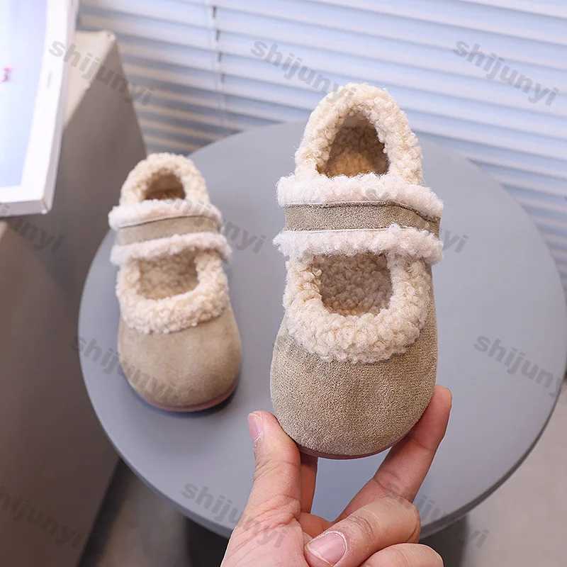Girls Winter Fluffy Cotton Shoes Soft Bottom Non-slip Kids Fashion Retro Fluffy Shoes Simple Soft Sole Kids Moccasins Flats ShoeXJ241209
