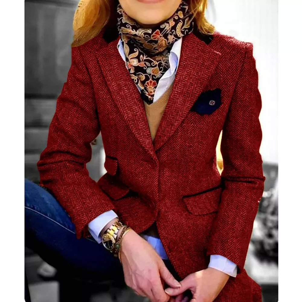 Customized Street Power Women's Jacket Herringbone Blazer Single-breasted Flap Pocket Business Suits One Piece