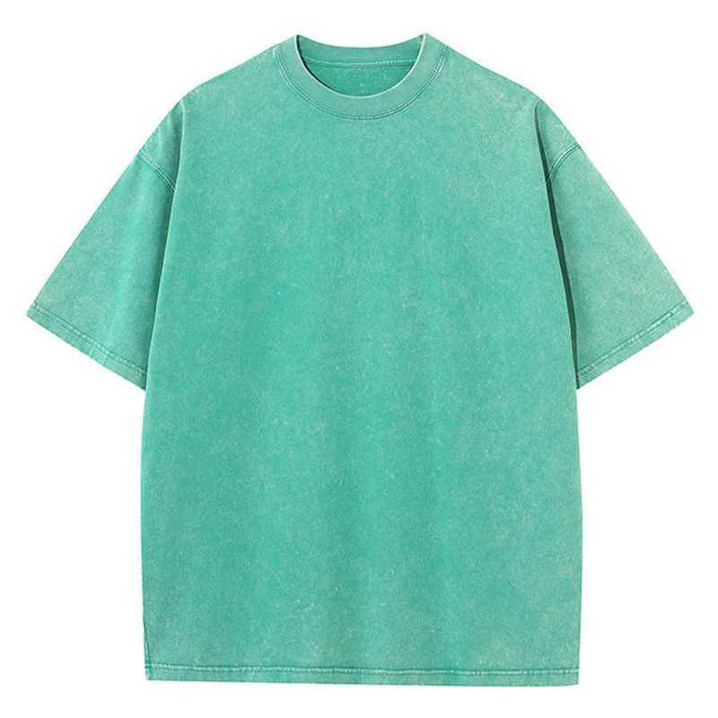 230G Cotton Retro Punk T-shirt Drop-shoulder Sleeve Men Women Vintage Short-sleeve T Shirts Solid Color Hip Hop Loose Tees W250117