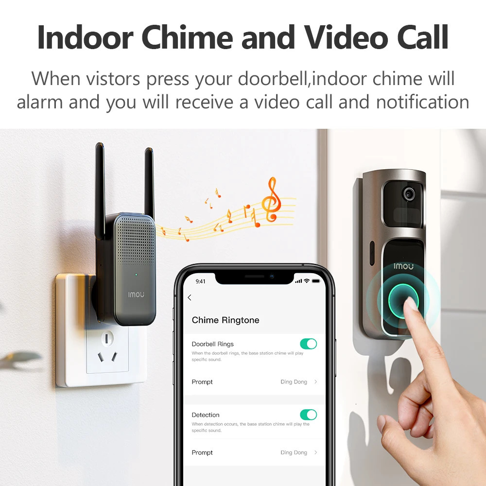 IMOU Video Doorbell 2S Set 5000mAh Rechargeable Battery 30 ° Pan Camera Human Detection Bidirectional Intercom Waterproof 100% Cordless Chime Clock 24