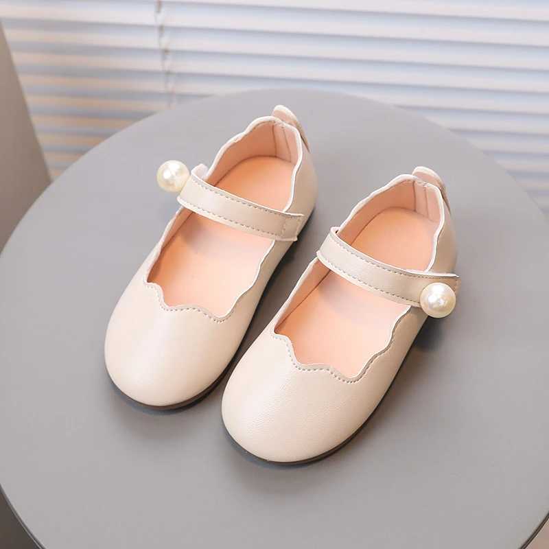 Girls Mary Janes Pearl Shallow Black Beige Pu Leather Children Princess Shoes Four Seasons 21-30 Flexiable All-match Kids FlatsXJ241209