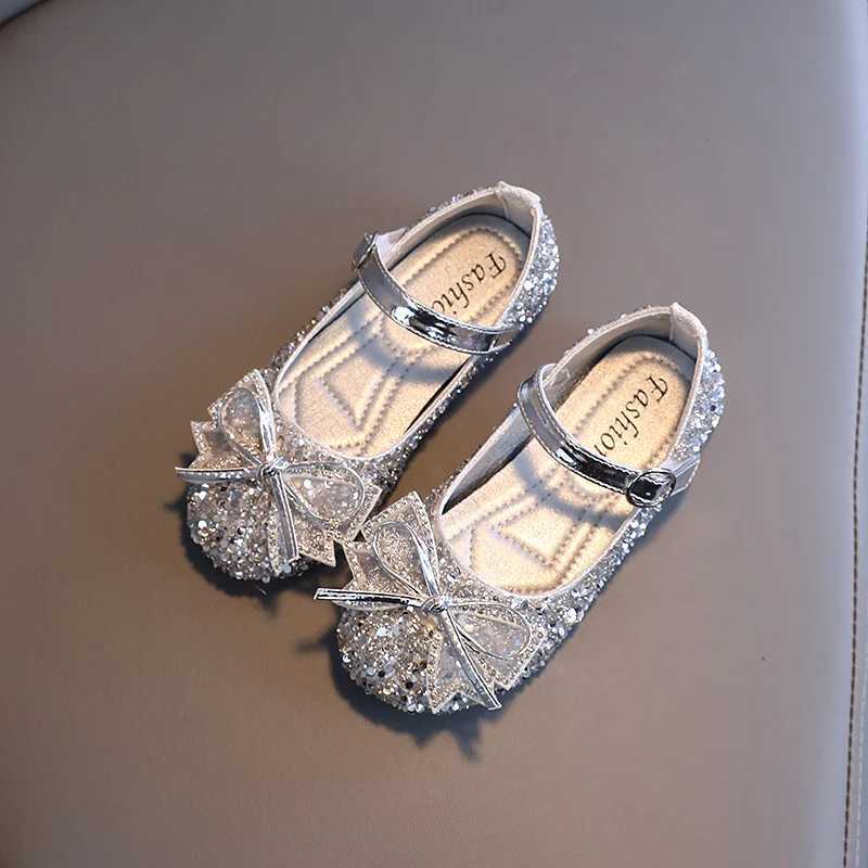 Girls Princess Shoes Crystal Sequins Bowtie Par Glitter Children Mary Janes Three Colors Wedding Shallow Chic Kids Shoe 26-36XJ241209