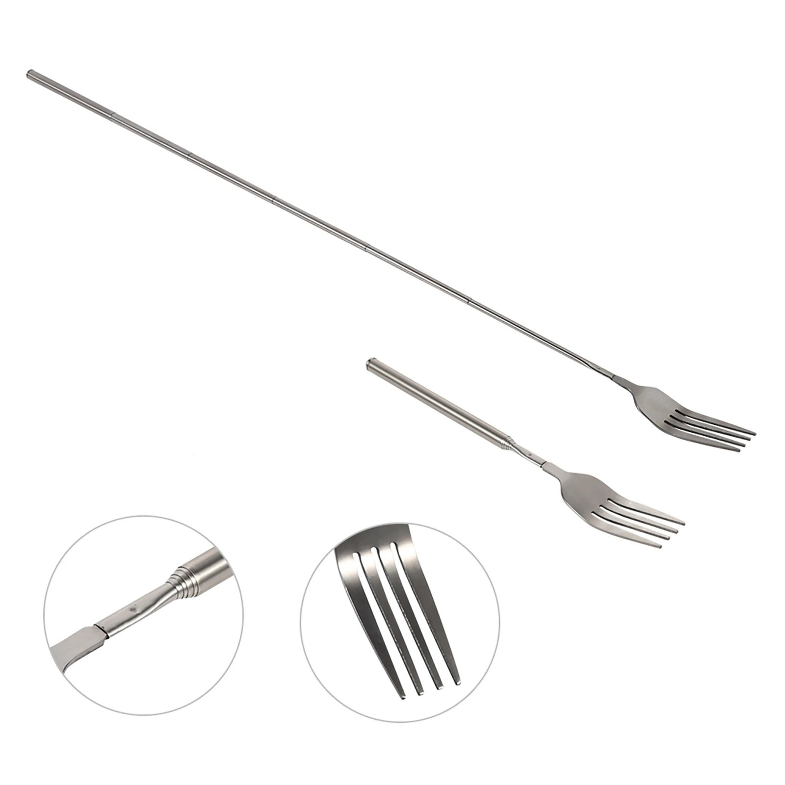 Stainless steel telescopic fork kitchen tool long handled barbecue tableware dinner fruits desserts baking 241209