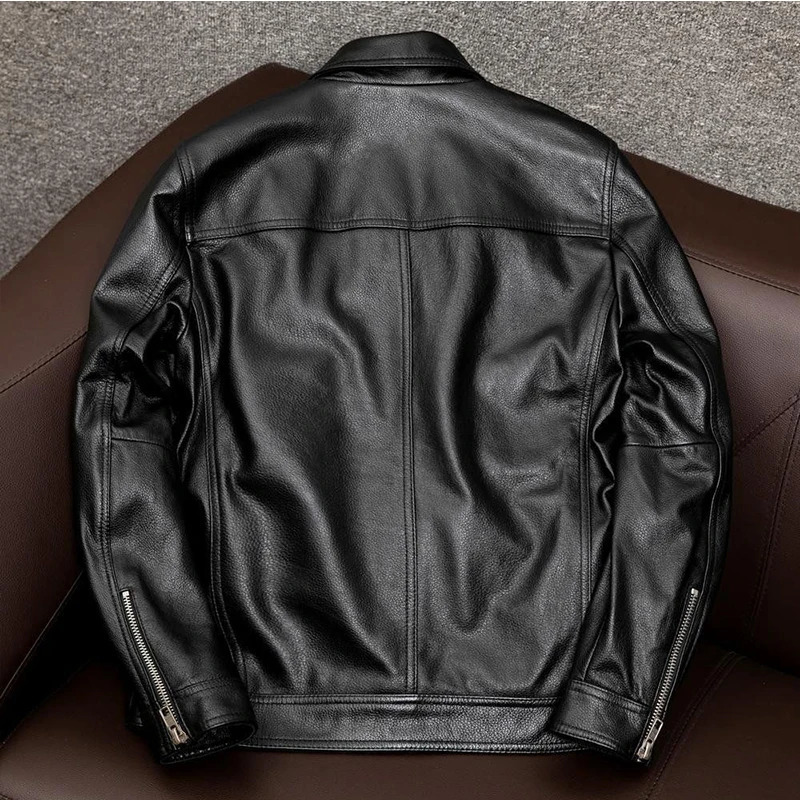 Fashionable Leather Jacket Men Lapel Autumn Winter Solid Color Trendy Loose 241202