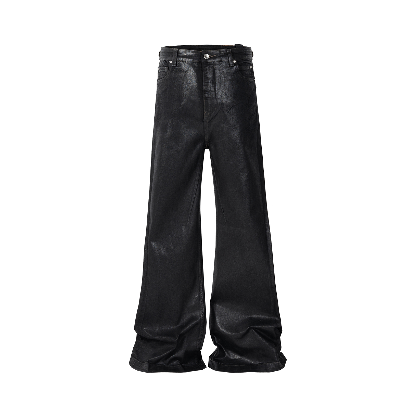 Streetwear Black Wax Leather Strecth Jeans For Men Ropa Hombre Baggy Y2k Flare Pants Oversized Straight Denim Trousers