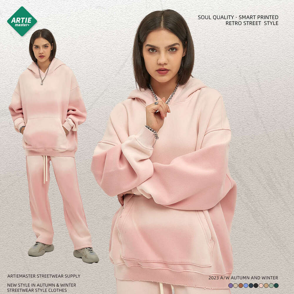 2024 Autumn/Winter New Product Solid Color Blank Plush Thickened 360g Spray Dyeing Used Hooded Hoodie for Men