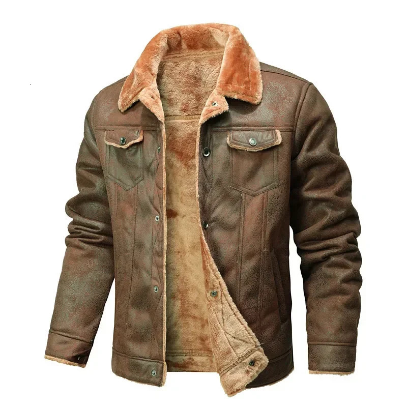 Winter mens suede leather coat highquality thick warm jacket youth fashion casual clothing 241209