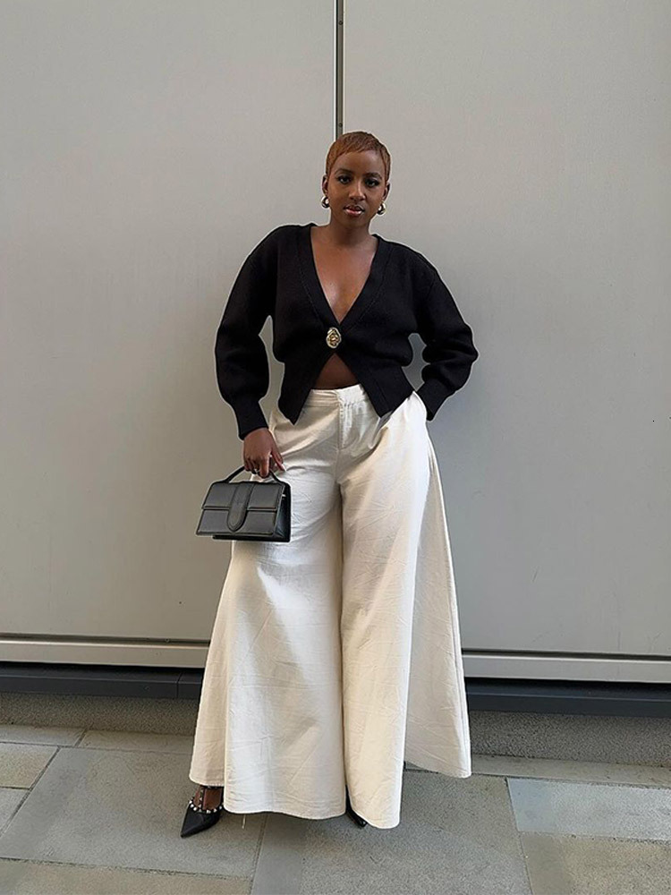 Women's Fashion Button Knitted Cardigan Vintage V Neck Full Sleeves Cropped Sweater Autumn Elegant Lady High Street Jumper