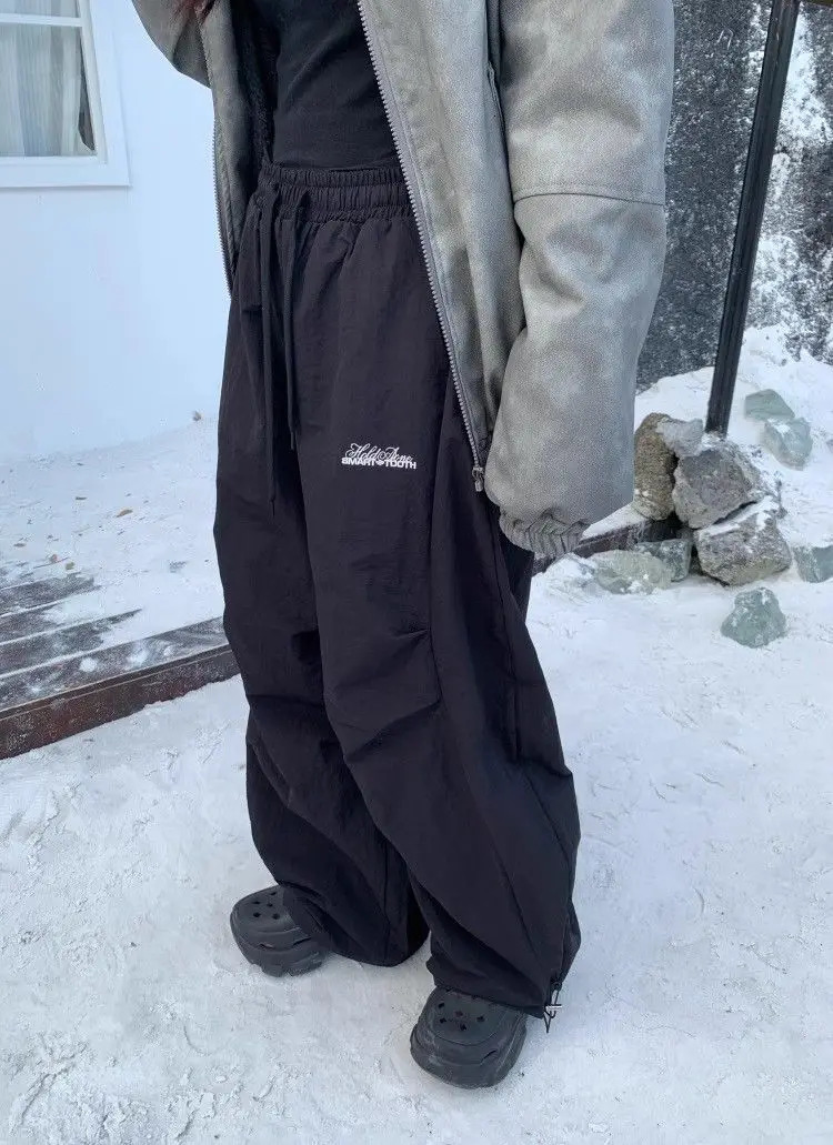 Hip Hop Winter Womens Warm Thick Bag Wide Leg Beige Snow Pants Oversized Y2K Suede Harajuku Sports Trouser 241209