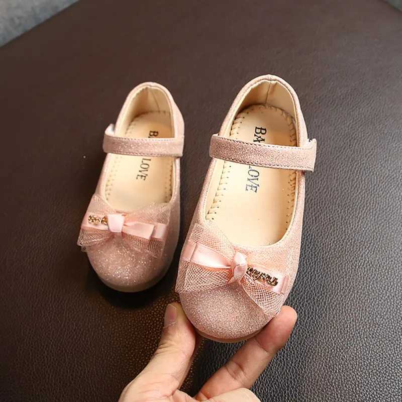 Kids Flats For Girls Shoes Toddlers Little Girl Children Dress Shoes Ballet Flats Shoes Glitter Leather With Lace Bow-knotXJ241209