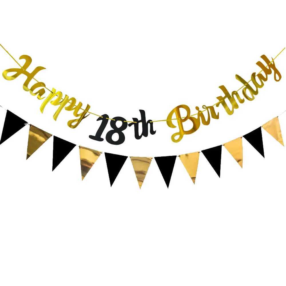 Banners Streamers Confetti Happy Birthday Decoration Banner Black and Gold Happy 18th 30th 40th 50th 60th Birthday Banner Sign Party Decorations Suppl