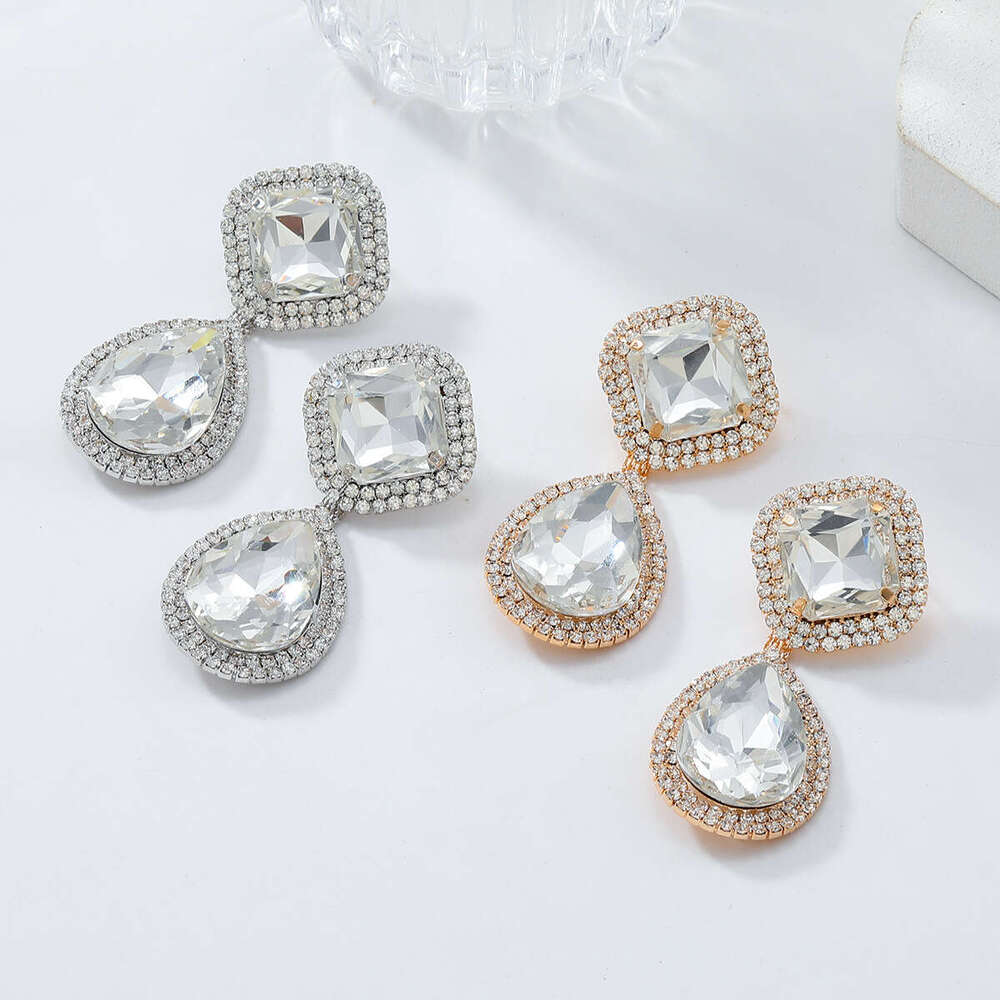 New Exaggerated Water Dia Square Pendant Banquet Ladies' Style Earrings