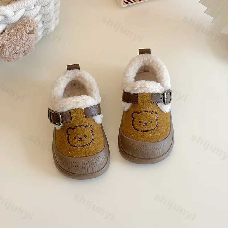 New Winter Childrens Cover Heel Bear Fluffy Casual Shoes Boys Girls Non-slip Warm Home Kids Slip on Cotton-padded ShoesXJ241209