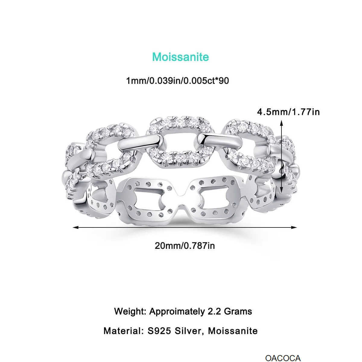 Designer custom Jewellry Women Men 925 Sterling Silver Cuban Chain Ring VVS1 D Color Moissanite Ring Hip Hop Personalized Jewelry Rings