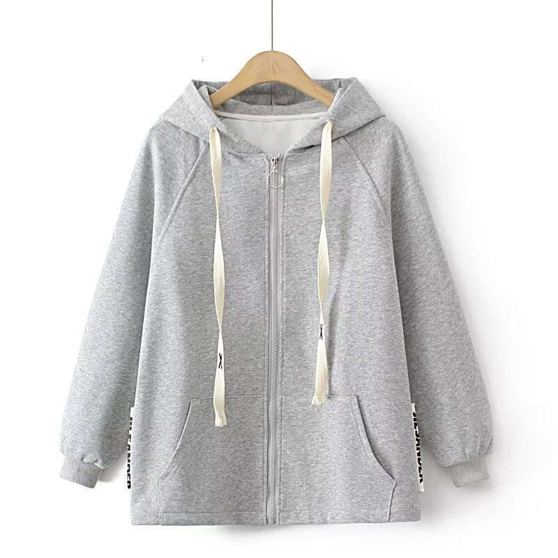 Plus Size Women's Spring And Autumn Hooded Jacket Long Sleeves Knitted Sweatshirt Pocket Zip-Up Cardigan Free Shipping Plus size women's jac