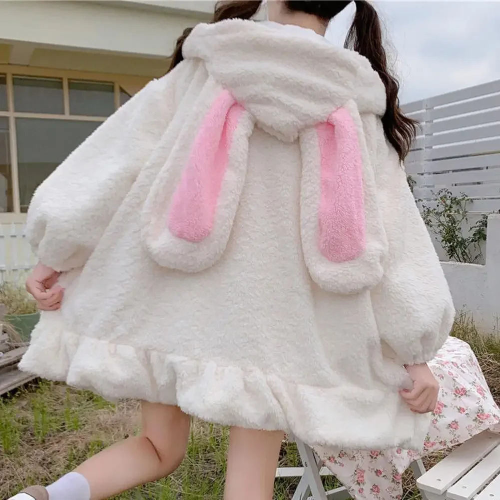 Winter Hoodie Warm Kavay Rabbit Ear Womens Sportswear Girls Lolita Zipper Casual Harajuku Long Sleeve 241206