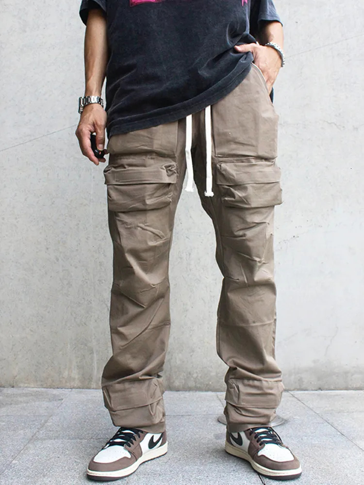 2024 Cyber Y2K Streetwear Multi Pockets Overalls Baggy Cargo Pants For Men Clothes Khaki Sweatpants Male Long Trousers 241209