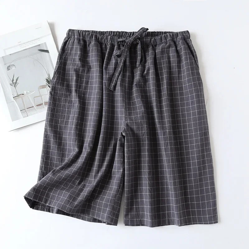 Flat weave n pajamas mens shorts summer thin cotton loose doublelayer casual wear wearing checkered Pj pants 241209