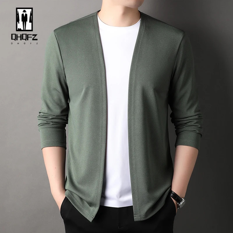 Mens long sleeved cardigan wool sweater casual fashion top 241205
