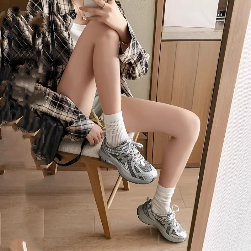 Women Sports Shoes:Simple Design Versatile Running Shoes Mesh Breathable Thick Sole Chunky Fashion Trendy Sneakers,Grey/White,Free shipping