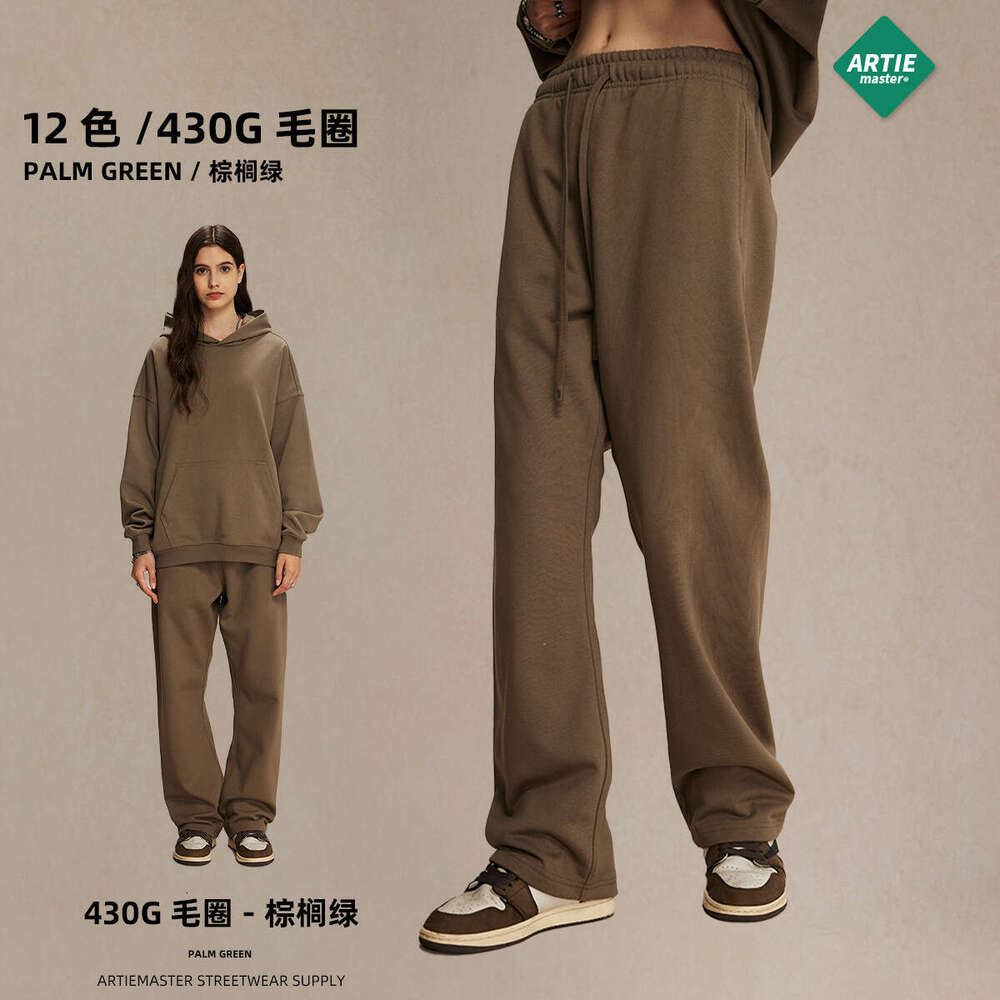 2024 autumn winter new product 430g straight tube looped solid color loose sports trend brand men's and women's casual pants