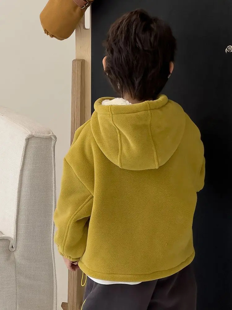 Winter Warm Baby Girl Boy Flat Polar Wool Half Zipper Hoodie Sweater Jacket Childrens Hoodie Childrens Set Zipper Top 2-10 Years 241210