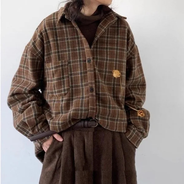 Spring and autumn vintage striped pocket cargo shirt for men women college style simple casual long sleeved 241209