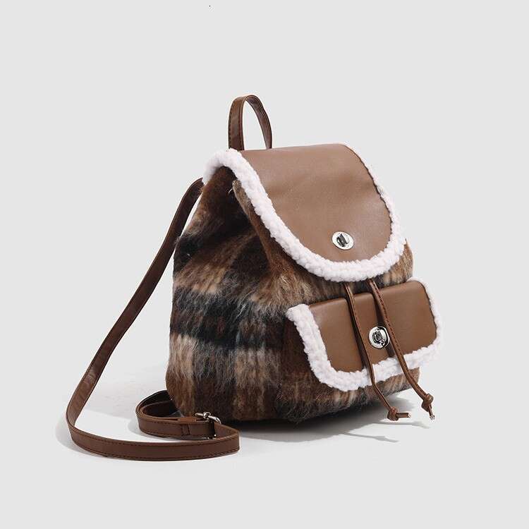 Fall/Winter Plush plaid for Women 2024 New Pink Cute Student Versatile Commuter Backpack