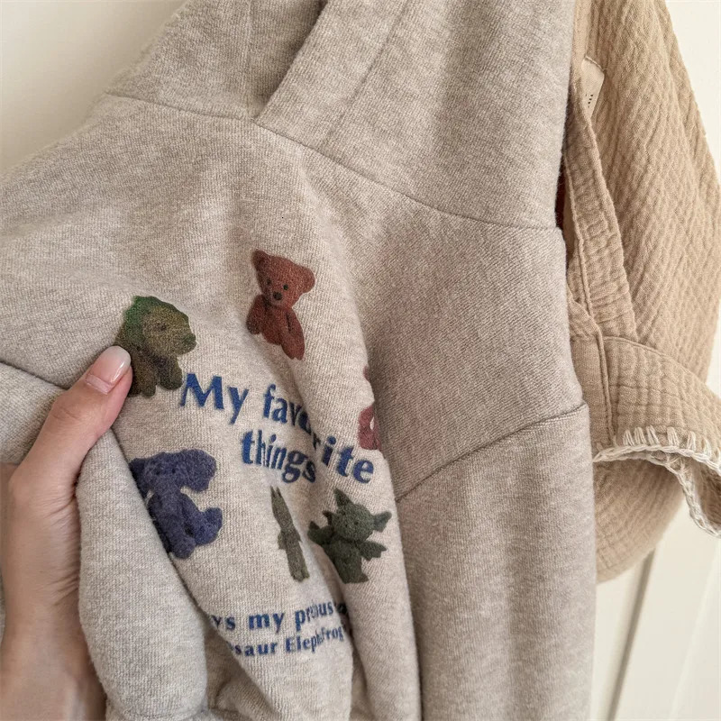 Winter Childrens Wool Hoodie for Babies and Girls with Velvet Thick Cartoon Printed Zipper Childrens Casual Hoodie 241210