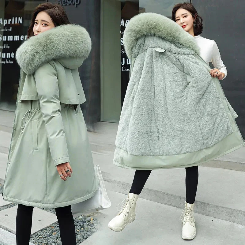 Women Parka Winter Jacket Clothes Long Coat Thick Wool Liner Hooded Fur Collar Warm Snow Wear Fashion Padded 241209