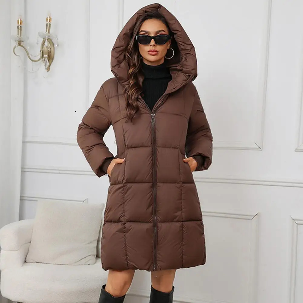 Winter womens Parkas hooded thick padded down jacket with zipper clre medium length windproof and cold weather cotton coat clothing 241209