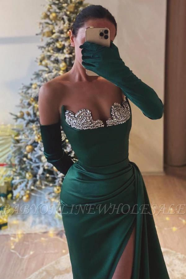 ROSES Green Mermaid Special Ocn Prom Dress Seuqin Beading Formal Gown Long Evening Dresses with Gloves Slit vestidos de fiesta