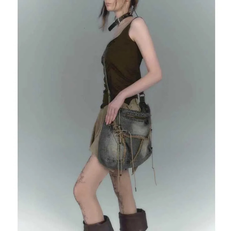 Laundry denim jeans womens casual handbag soft student large capacity retro shopping bag womens handbag241209