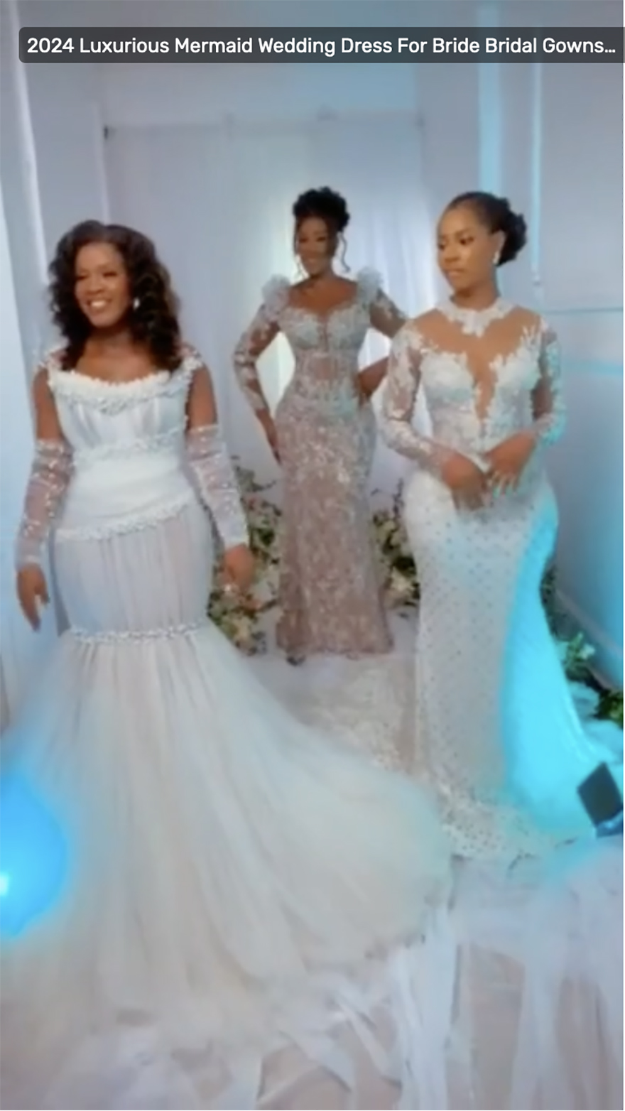 2024 Luxurious Mermaid Wedding Dress For Bride Bridal Gowns Long Sleeves Appliqued Beaded Lace Pearls Crystals Ruffled Wedding Gowns for Black Women M