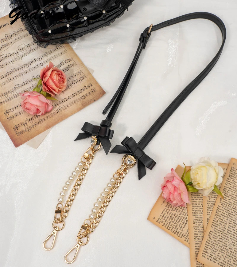 Multi functional bag chain pearl bow pendant mass production Liz metal chain cross body replacement shoulder strap 241205