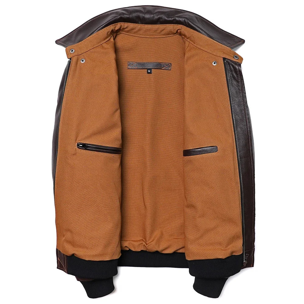 Classical A2 Style Genuine Leather Jacket Mens Air Force Natural Cowhide Coats Brown Calf Skin Clothes man Flight Clothing 241202