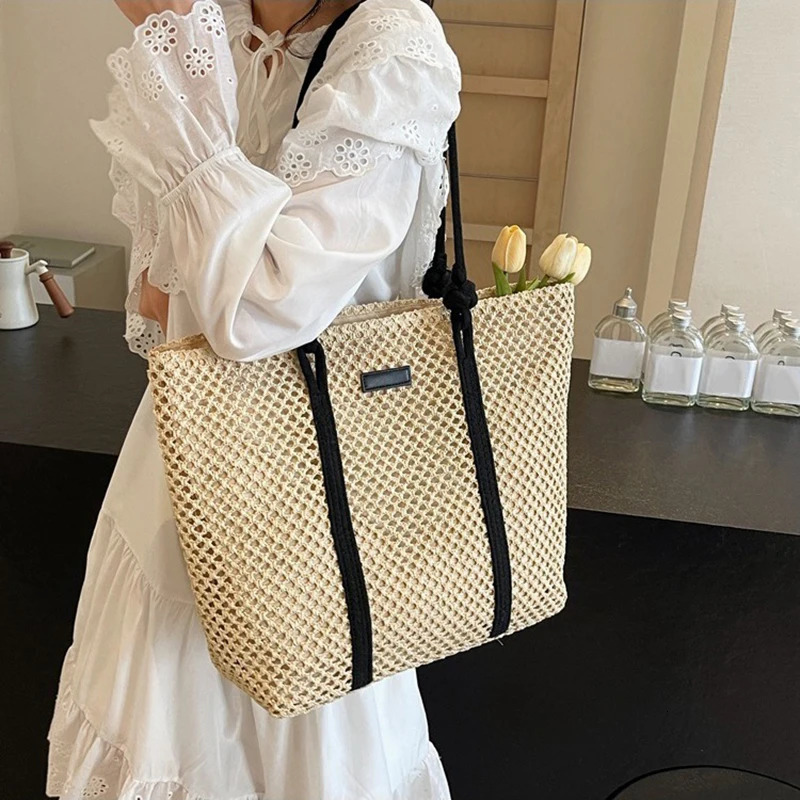 Womens Straw Bag Bohemian Beach Bag Handmade Willow Summer Handbag Large Hand Bag Pullover Shoulder Messenger Bag 241205