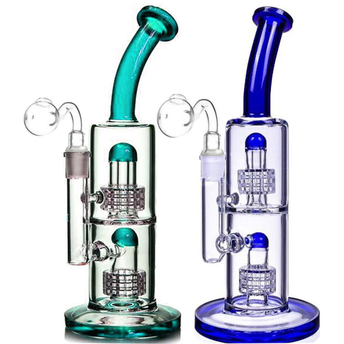Tall Glass Bong Blue Matrix Perc Hookahs Bubbler Thick Glasses Water Bongs Heady Dab Oil Rig Smoke Pipes