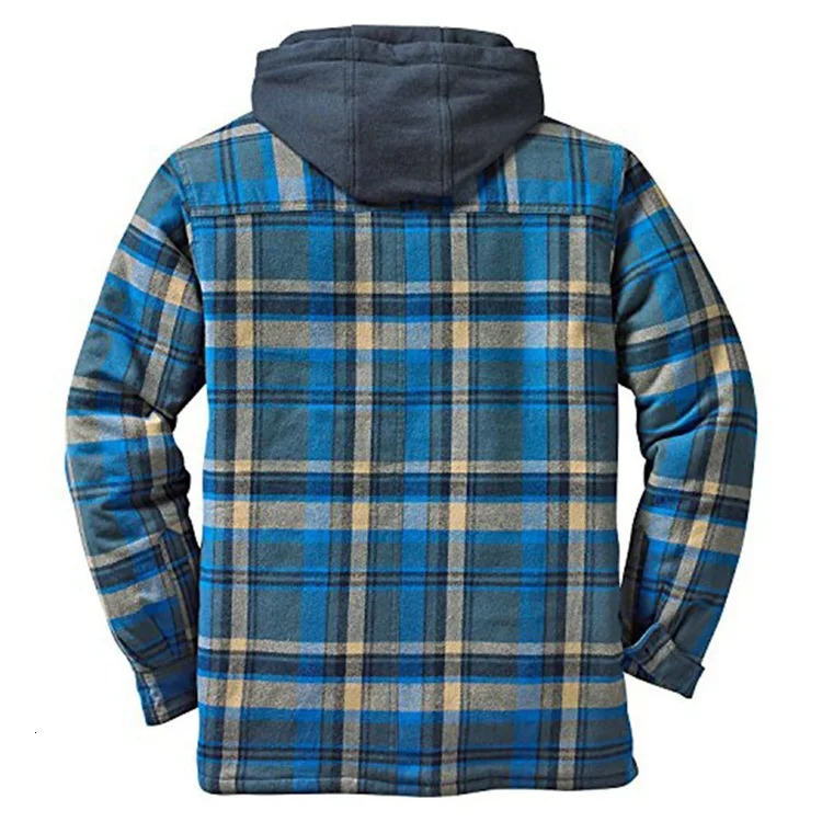 Winter Hooded Jackets Mens Flannel Shirt Jacket with Quilted Lined Long Sleeve Plaid Cotton Coats Outdoor Windbreaker Male Tops 241209