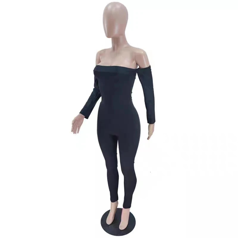 Womens fashionable slim fit jumpsuit with backless long sleeves and shoulders autumn winter onepiece casual womens clothing 241209