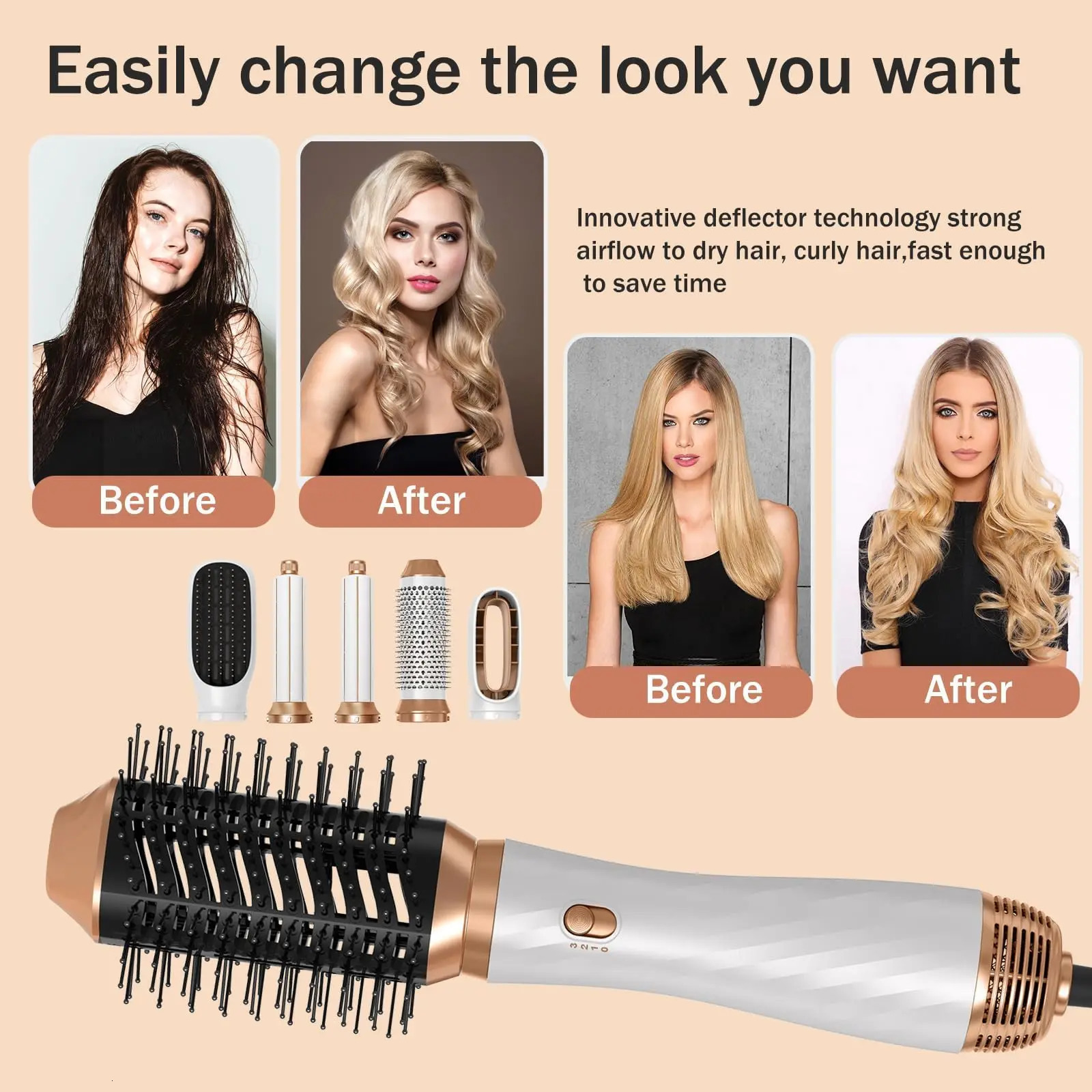 6 in One Air Brush Detachable Blow Dryer Brush Hair Dryer Brush Air Curler Air Styler Curling Iron Curling Brush 241209