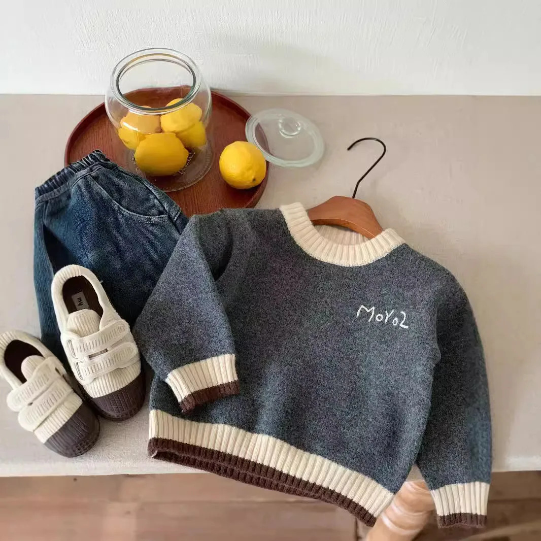 Childrens Boys Sweater Winter Korean Edition Knitted Sweater Childrens Boys Top Cotton Comparison 241210