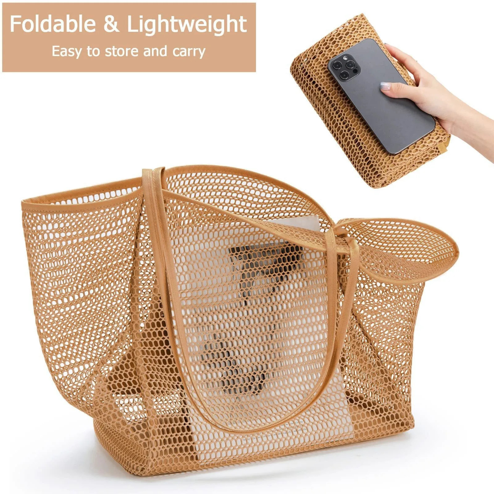 Beach bag mesh womens shoulder strap handbag large capacity womens Going Out handbag washing swimsuit shoulder strap storage bag 241205