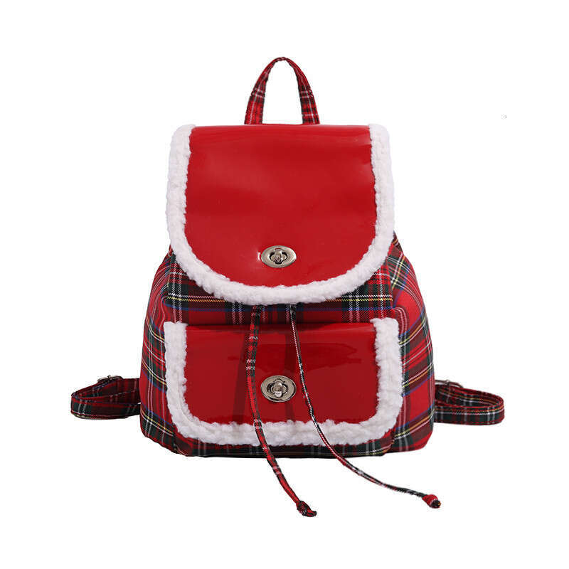 American college style plush soft leather backpack, women's lambhair handbag, 2024 new Christmas atmosphere backpack