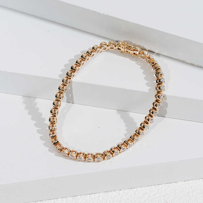 Starsgem Fine Jewelry 10K Gold Bezel Setting Tennis Bracelet With 2.5mm Round Brilliant Cut Moissanite Diamond Chain Bracelet